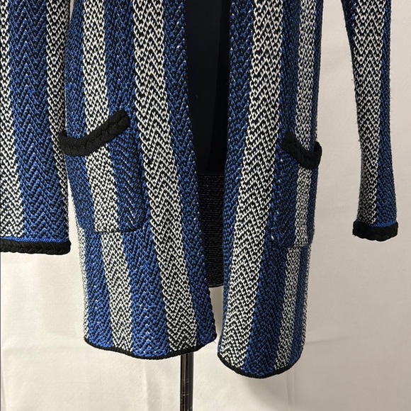 Verve Ami Black, White and Blue Striped Sweater Coat. Size S. - Picture 3 of 12